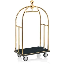 Was Germany - Gepäckwagen, 112 x 61 x 186 cm, goldfarben, schwarzer Teppich, Edelstahl