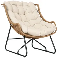 Polyrattan Gartenmöbel Sessel Outdoor Lounge Sessel Rattanoptik Mit Kissen Metallrahmen Kaki