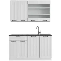 Vicco Singleküche Weiß Landhaus/Weiß 140 cm, AP Anthrazit