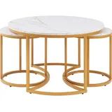 [en.casa] Couchtisch Christchurch 3er Set Marmoroptik, Weiß/Gold