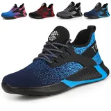 AONETIGER Sicherheitsschuhe Herren Damen Leicht Arbeitsschuhe Stahlkappe Sportlich Schutzschuhe Atmungsaktiv rutschfest Schuhe Sneaker(Größe 48,Blau) - 48 EU