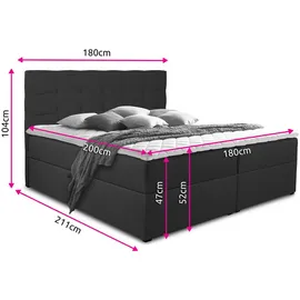 Sofnet Boxbett, Schwarz, Textil, H3, Rechteckig, 180x200 cm, Schlafzimmer, Betten, Boxspringbetten