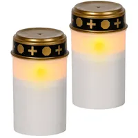 Star Trading LED Grablicht mit Timer - Grabkerze Batteriebetrieben, 2er Set, IP44 Outdoor, Flackernde LED, Weiß, Ø 7 cm / 12 cm Hoch