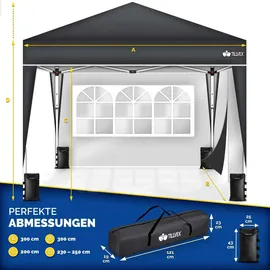 tillvex Faltpavillon 3 x 3 m inkl. 2 Seitenteile Anthrazit