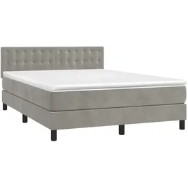 vidaXL Boxspringbett mit Matratze Hellgrau 140x200 cm Samt