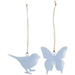 IB Laursen Hängefiguren Vogel und Schmetterling 2er, 8x0,5x8,3 cm, hellblau