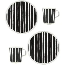 Marimekko - Oiva Piccolo Becher mit Henkel & Teller, weiß / schwarz (4er-Set)