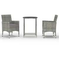 vidaXL 3-tlg Bistro-Set Poly Rattan und Hartglas Grau