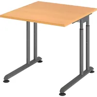 Hammerbacher ZS08 höhenverstellbarer Schreibtisch buche quadratisch, C-Fuß-Gestell grau 80,0
