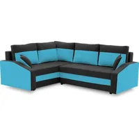 Ecksofa GRANDE PLUS mit Schlaffunktion L-förmig - Eckcouch mit 2 Bettkasten - MIKRO 15 + MIKRO 18 Schwarz + Türkisblau Links (Muster 2) - Schwarz/Türkis