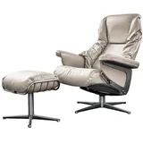KAWOLA Sessel MODO Relaxsessel drehbar Leder hellgrau mit Hocker