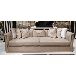 Casa Padrino Luxus Sofa Grau Muster / Gold - Wohnzimmer Sofa - Hotel Sofa - Wohnzimmer Möbel - Hotel Möbel - Luxus Möbel