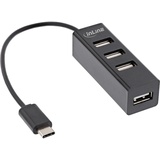 InLine InLine® USB 2.0 4-Port Hub, USB-C Stecker auf 4x USB-A Buchse, Kabel 15cm schmale Bauform, schwarz