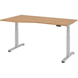 Hammerbacher VXDSM18 elektrisch höhenverstellbarer Schreibtisch nussbaum Trapezform, T-Fuß-Gestell silber 180,0 x 100,0 cm