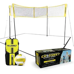 Crossnet Ultimate Set – Volleyballnetz für Einzel- & Doppelspiel – 4-Feld SCHWARZ|GELB 700 CM