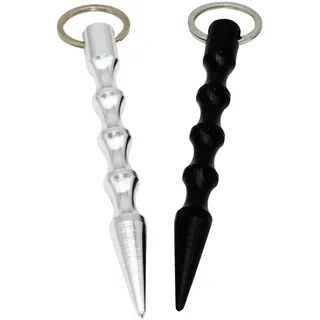 ocona Kubotan, 2 Stück, Selbstverteidigung, Schlüsselanhänger, Notfallhammer (schwarz spitz + Silber spitz)