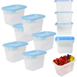 Mypicompany Frischhaltedosen mit Deckel – 6-teiliges Set je 1000 ml pro Dose, BPA-frei, luftdicht, stapelbar, mikrowellen- & spülmaschinengeeignet, transparente Gefrierdosen mit blauem Deckel