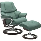 Stressless Stressless® Relaxsessel Reno (Set, Relaxsessel mit Hocker), mit Hocker, mit Signature Base, Größe S, M & L, Gestell Wenge grün 79 cm x 109 cm x 75 cm