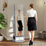 Schmuckspiegel Mit Led-beleuchtung, Schmuckschrank Mit 360° Drehbarem Spiegel, Schublade, Schloss, Hellgrau