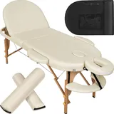 tectake® Mobile Massageliege 3 Zonen, Kosmetikliege klappbar, Mobile Massagebank in ovalem Design, extra Dicke Polsterung, Zubehör Transporttasche, Liege für Massage, Kosmetik oder Tattoo - beige