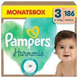 Pampers Windeln Harmonie Gr. 3 Midi, 6-10 kg, Monatsbox (1x186 Windeln), 3 (6-11 kg)