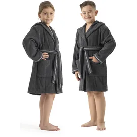 Bruno Banani Kinderbademantel BRUNO BANANI "Danny, Ideal für Zuhause, Schwimmbad oder im Urlaub" Gr. 140, grau (anthrazit), L:91cm, Walkfrottee, Hausmäntel, mit Logostreifen, aus 100% Baumwolle