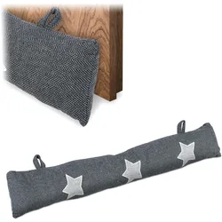 Relaxdays Zugluftstopper, Windstopper Tür & Fenster, weiche Türschlange, Sandfüllung, Kälteschutz, 76 cm, Stern, grau