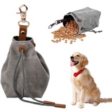 xianynow Kleiner Hundefutterbeutel Tragbare Hundefuttertasche für den Außenbereich Leckerlibeutel für Hunde mit Kordelzug und Metallhaken für Haustiertraining im Freien, Reisen, Spazierengehen (Grau)