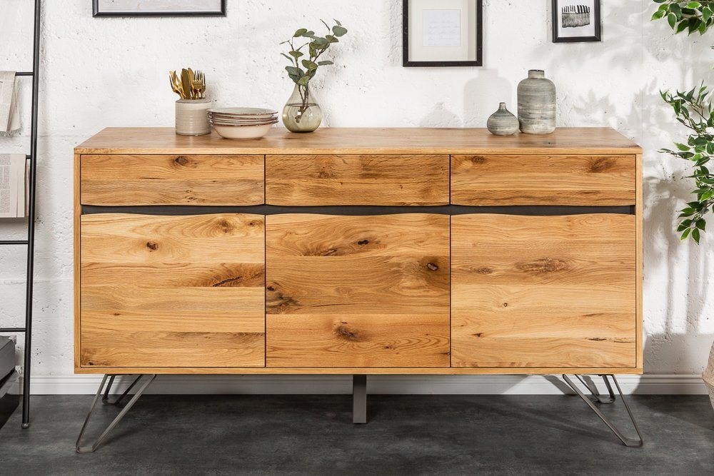 riess-ambiente Sideboard LIVING EDGE 160cm natur, Massivholz-Front · Baumkante · Wildeiche · Kommode · Wohnzimmer braun