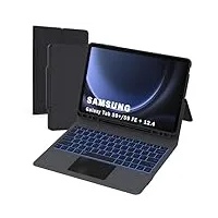 Für Samsung Galaxy Tab S9 FE+ /S9 Plus 12,4 Zoll Hülle mit Tastatur - Folio Trackpad Tablet Cover mit Stifthalter - Beleuchtete Deutsches QWERTZ Layout Tastatur mit Touchpad für Tab S9 FE+ / S9+ 12.4"