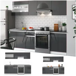 Vicco Küchenzeile Küchenblock Einbauküche Raul Weiß Anthrazit Hochglanz 240 cm modern grifflos Küchenschränke Küchenmöbel