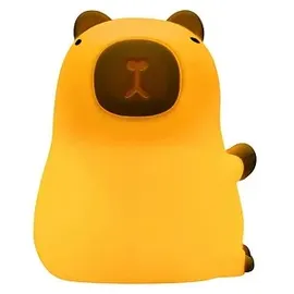 IDENA 40386 - LED Nachtlicht Capybara, Lampe aus Silikon mit Farbwechsel und Dimmer, ca. 11 cm groß, wiederaufladbar, USB Ladekabel inklusive, Beige
