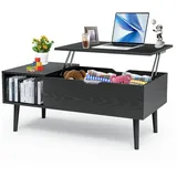 SURFOU Couchtisch Coffee Table Höhenverstellbar Wohnzimmertisch mit Stauraum (Versteckten Fächern 50*100*44 CM), Lift Top Coffee Table Pull Up Ausklappbarer für Wohnzimmer schwarz