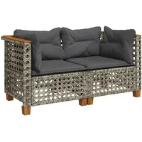 VidaXL Garten-Ecksofas mit Kissen 2 Stk. Grau Poly Rattan