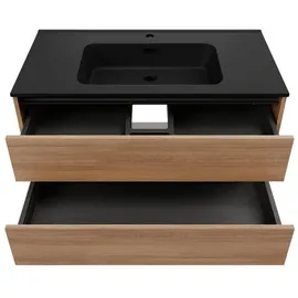 Fackelmann Waschtischunterschrank 2 Schubladen 100 x 50 x 46 cm Braun/Schwarz