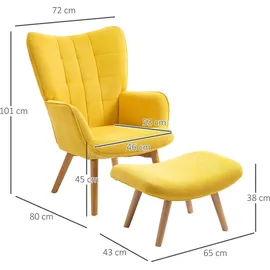 Homcom Ohrensessel Cord 80 x 99 x 80 cm Gelb mit Hocker