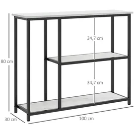 Homcom Konsolentisch, Flurtisch mit 2 Ebenen, Beistelltisch, mit Kippschutz für Wohnzimmer, Diele, Stahl, Weiß, 100 x 30 x 80 cm