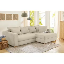 luma-home schönes für dein zuhause Dauerschlaf-Ecksofa mit Federkernpolsterung 288x186 cm, Federkern Bettkasten, Ottomane beidseitig montierbar, Cord Beige Grau / 15154