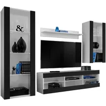 komodee Wohnzimmerset, Weiß, Schwarz, Holzwerkstoff, 8 Fächer, Rechteckig, 245x159x35 cm, Wohnzimmer, Wohnwände, Wohnwand-Sets