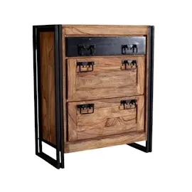 SIT Möbel Schuhschrank 85 x 180 x 45 cm mit Spiegel akazie natur + antikschwarz