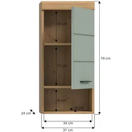 xonox.home - Hängeschrank Scout 37x79x24 cm in Artisan Eiche und Salbei - Wandhängender Badschrank - stabile Konstruktion erstklassige Qualität