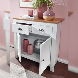 FineBuy Sideboard MDF Weiß - Eiche 80cm Kommode mit 2 Schubladen & 2 Türen modernes Design