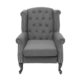 Mendler Sessel Chesterfield, Relaxsessel Clubsessel Ohrensessel, wasserabweisend Stoff/Textil ~ dunkelgrau mit Ottomane