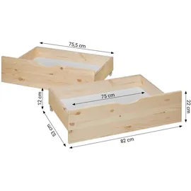 Homestyle4u Stauraumbett, Braun, Holz, Kiefer 100x200 mit Lattenrost 2 Schubladen Palettenbett Holzbett Jugendbett
