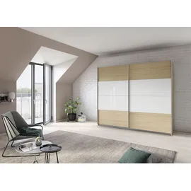 Rauch Schwebetürenschrank Quadra 226 x 230 x 62 cm Eiche/Glas Weiß