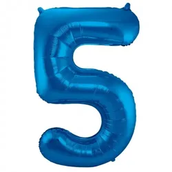 Folat XL Folienballon Zahl 5 in blau, 86 cm, 1 Stück, Helium Ballon (unbefüllt) - Luftballon