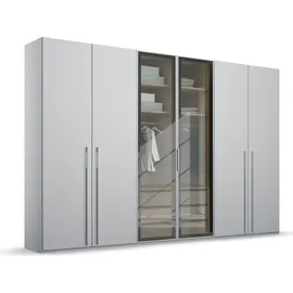 Rauch Drehtürenschrank RAUCH "Kleiderschrank Schrank Garderobe SKAT SHINE mit hochwertigem", grau (seidengrau), B:301cm H:235cm T:63cm, Holzwerkstoff, Schränke, Drehtürenschrank, transparentem Grauglas inkl. umfangreichem Zubehör MADE IN GERMANY