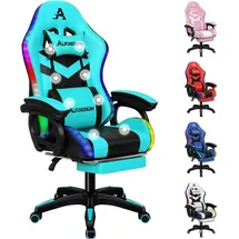 luxuskollektion Gaming Stuhl RGB LED Massage Fußstütze ergonomisch Cyan