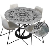 Tischdecke Outdoor Rund 120 cm, Elastisch Rund Abwaschbar Tischdecken Wasserabweisend Lotuseffekt Garten Tischdecke Grau Mandala Table Cloth (Ideal für 50cm-60cm,Anthrazit)