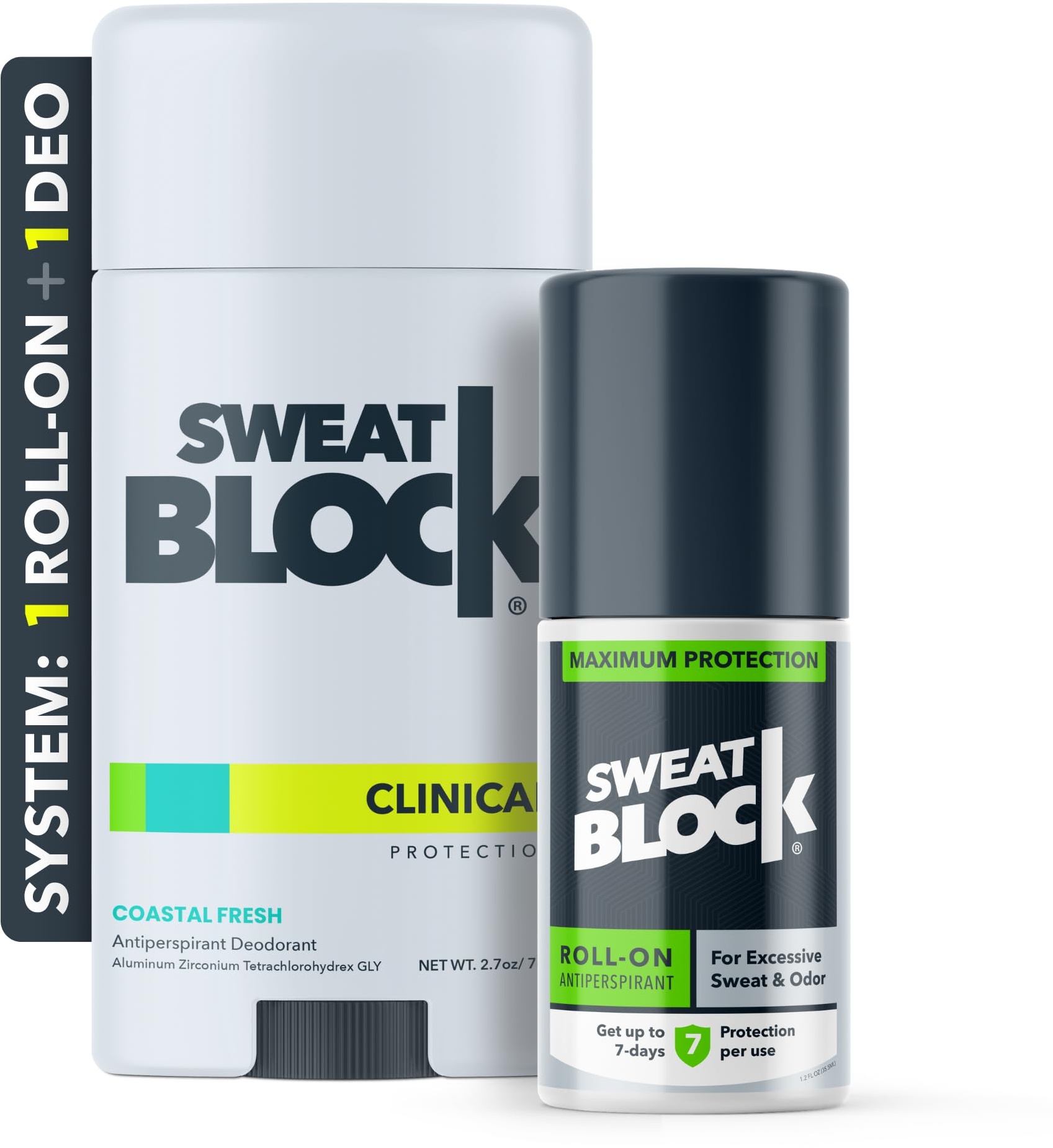 SweatBlock Antiperspirant Deodorant Max Clinical System for Men & Women. Treat Hyperhidrosis, Excessive Sweating & Underarm Odor - Includes: (1) DRIBO